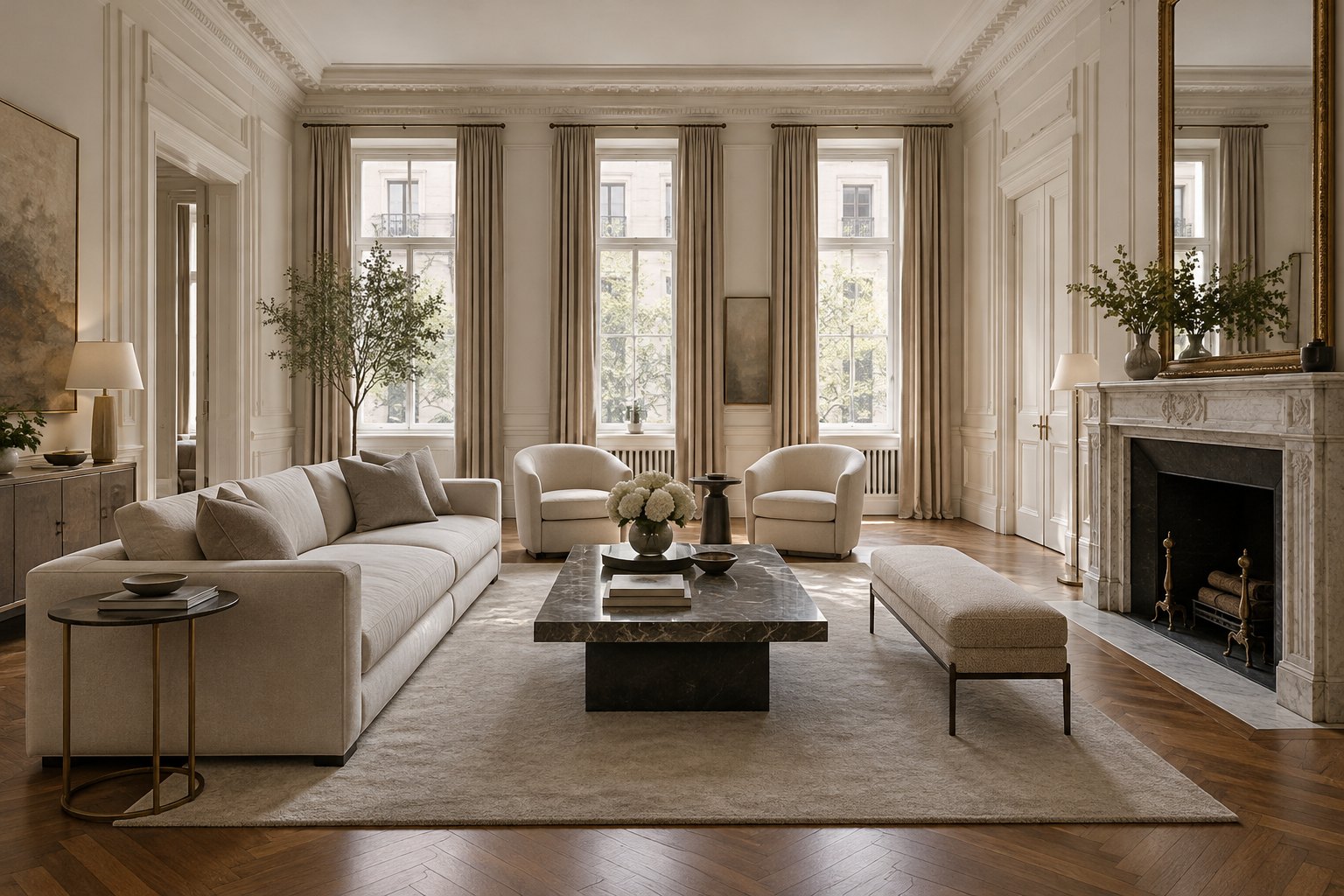 A foursquare home with a front porch in Manhattan, illustrative